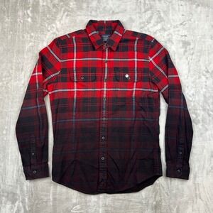American Eagle Outfitters Mens Flannel Button Up Shirt Red Black Plaid Size M